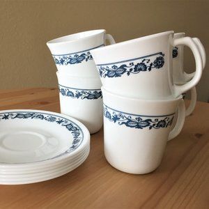 Corning Old Town Blue Coffee Cups and Saucers